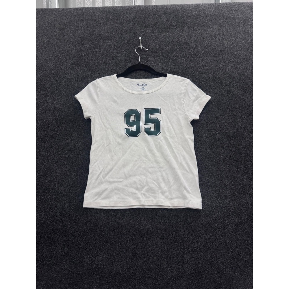 John Galt Brandy Melville White 95 Graphic Baby Tee Short Sleeve Ribbed Top